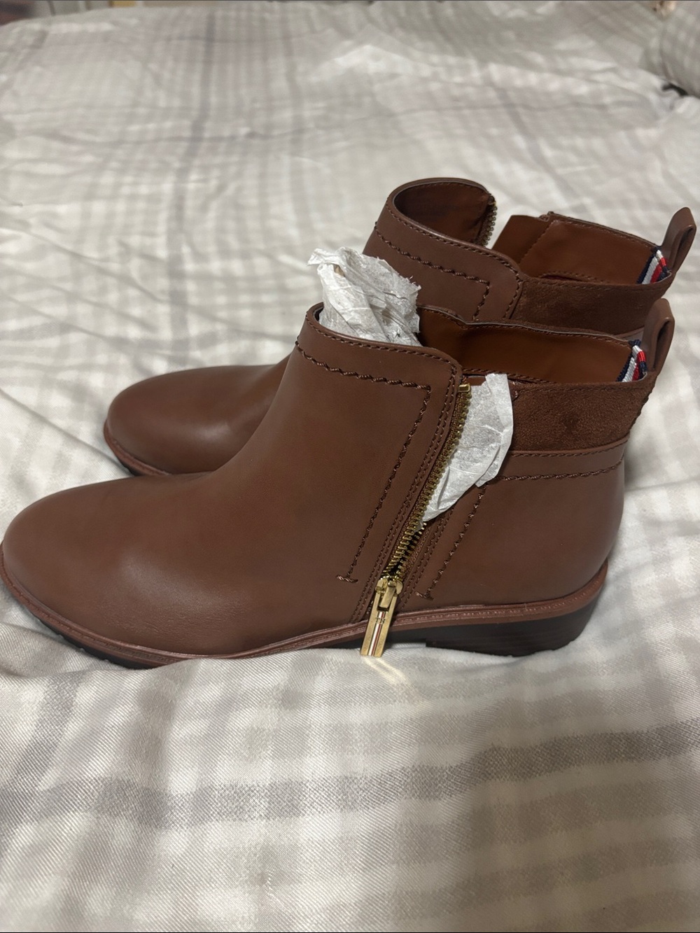 Tommy Hilfiger Brown Leather Ankle Booties with Side Zip